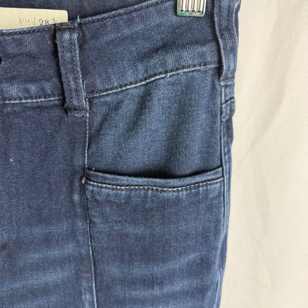 Pilcro Anthropologie Pintuck Dark Wash Flare Jeans Sz 28 Boho Nautical High-Rise - Picture 9 of 12